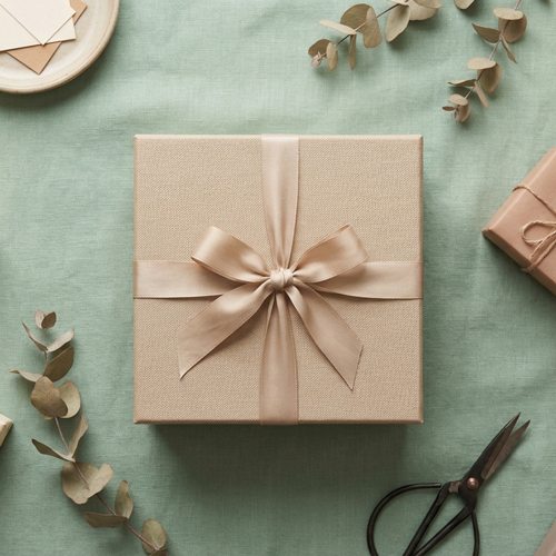 A nice gift box on a linen background