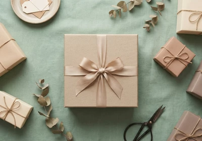 A nice gift box on a linen background