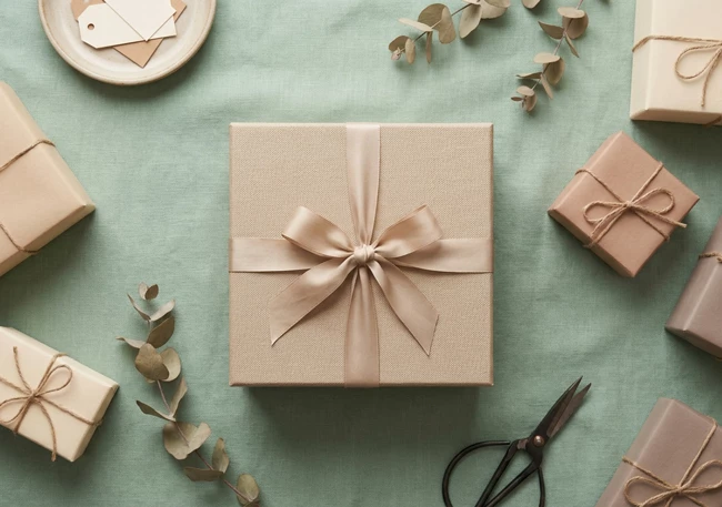 A nice gift box on a linen background