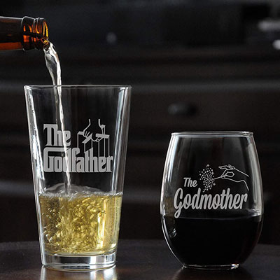 Godparents Wine Glass Set