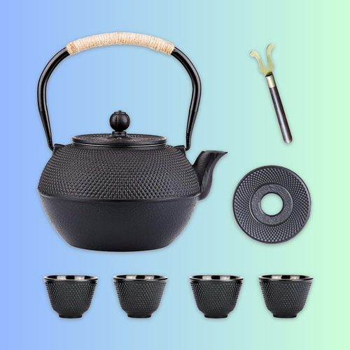 Cast Iron Tea Pot Set, Japanese Tetsubin, 40.6oz Tea Kettle for Stovetop