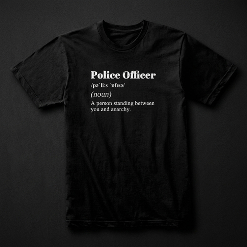 Black police officer definition t-shirt with printed quote