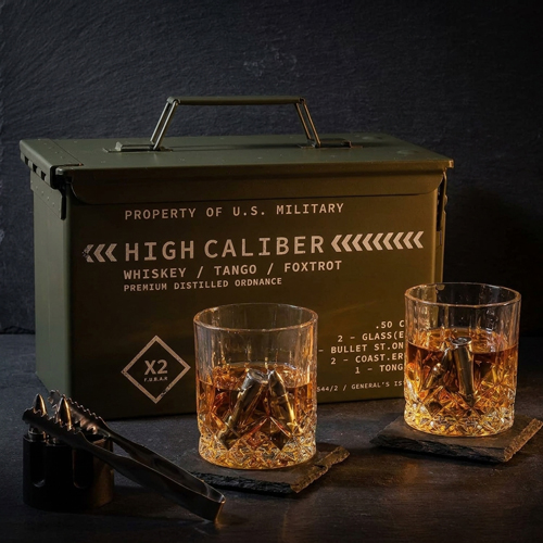 Tactical-style whiskey set with glasses and storage box
